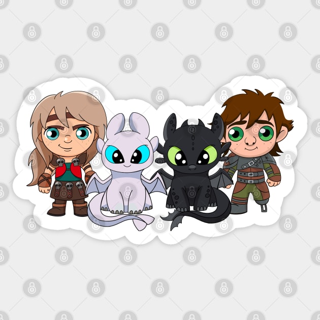 How to train your dragon fanart, Toothless and Hiccup, Astrid and Light Fury, Httyd Sticker by PrimeStore